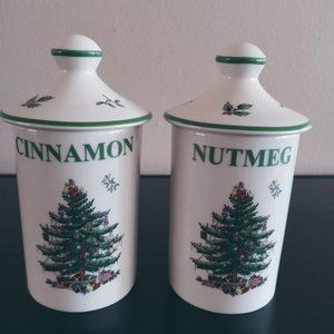 Spode "Christmas Tree" Spice Jars - Hot Cocoa Bar - Apple Cider - Brand new!